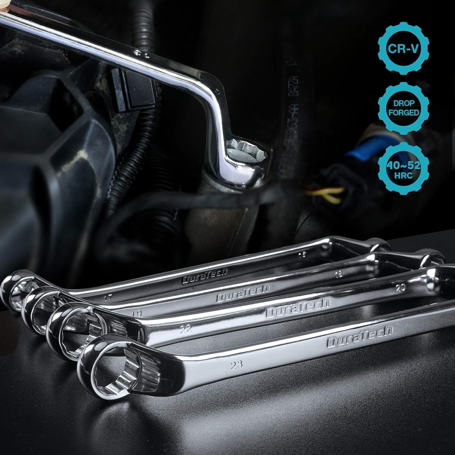 DURATECH 9-Piece Offset Box Wrench Set, Metric, CR-V Steel