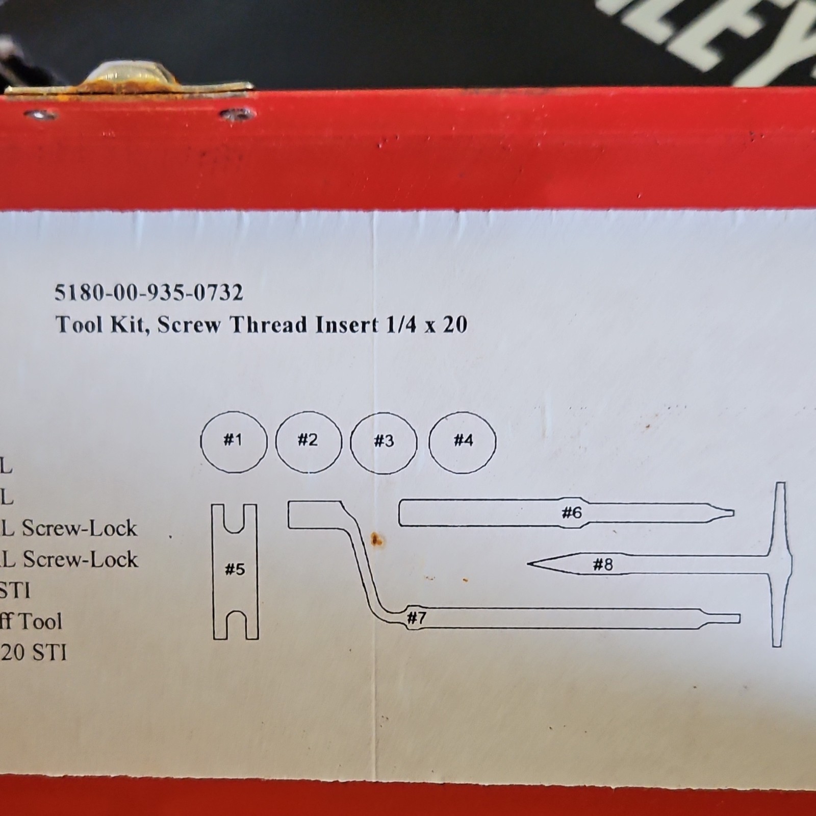 MIDLAND SUPPLY. 5180-00-935-0732 TOOL KIT. SCREW THREAD INSERT 1/4 x 20