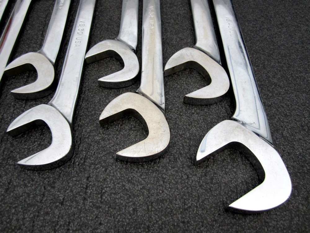 Vintage Snap-on 14pc SAE 4 Way Angle Open End Wrench Set VS814A Underline USA