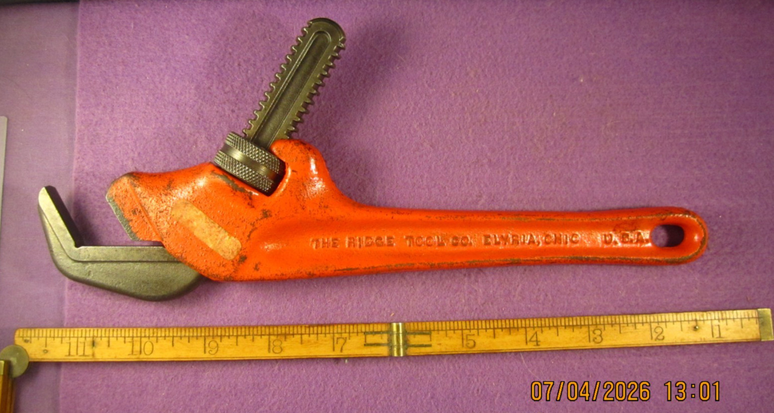 Ridgid Model E-110 Offset Hex Smooth Jaw Pipe Wrench, 10 3/4 Long 2 1/2 Jaw USA