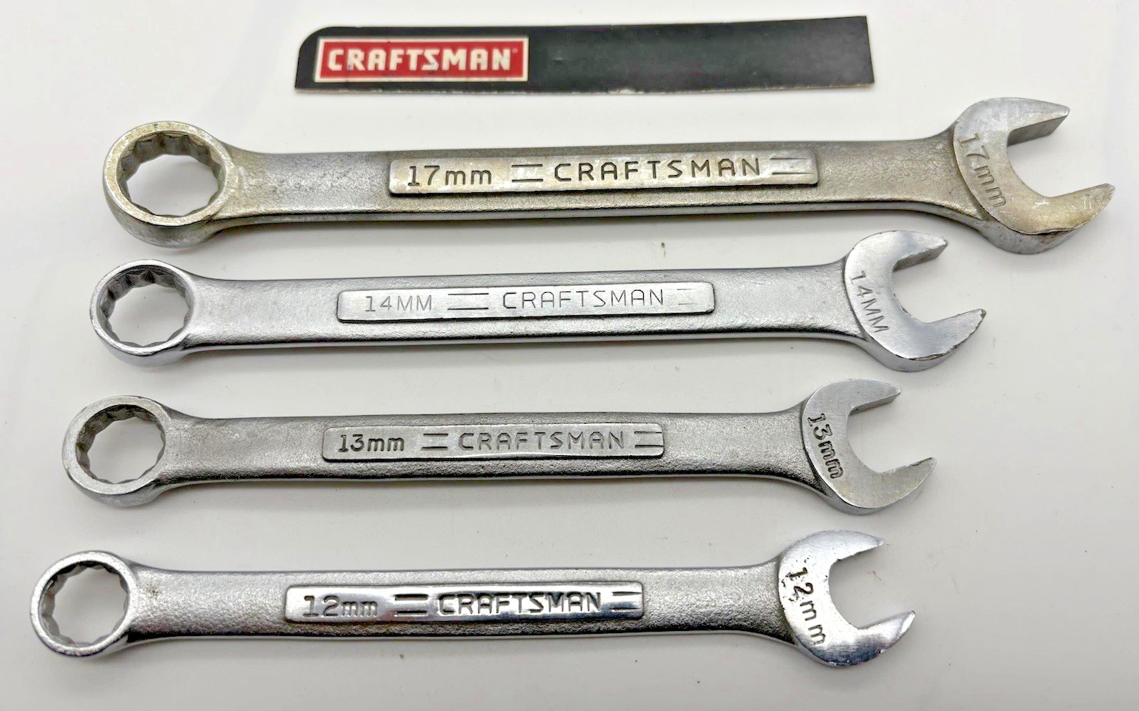 VTG Set of (4) CRAFTSMAN -VV- Metric Combo Wrench, 17mm,14mm,13mm,12mm, 12pt,USA