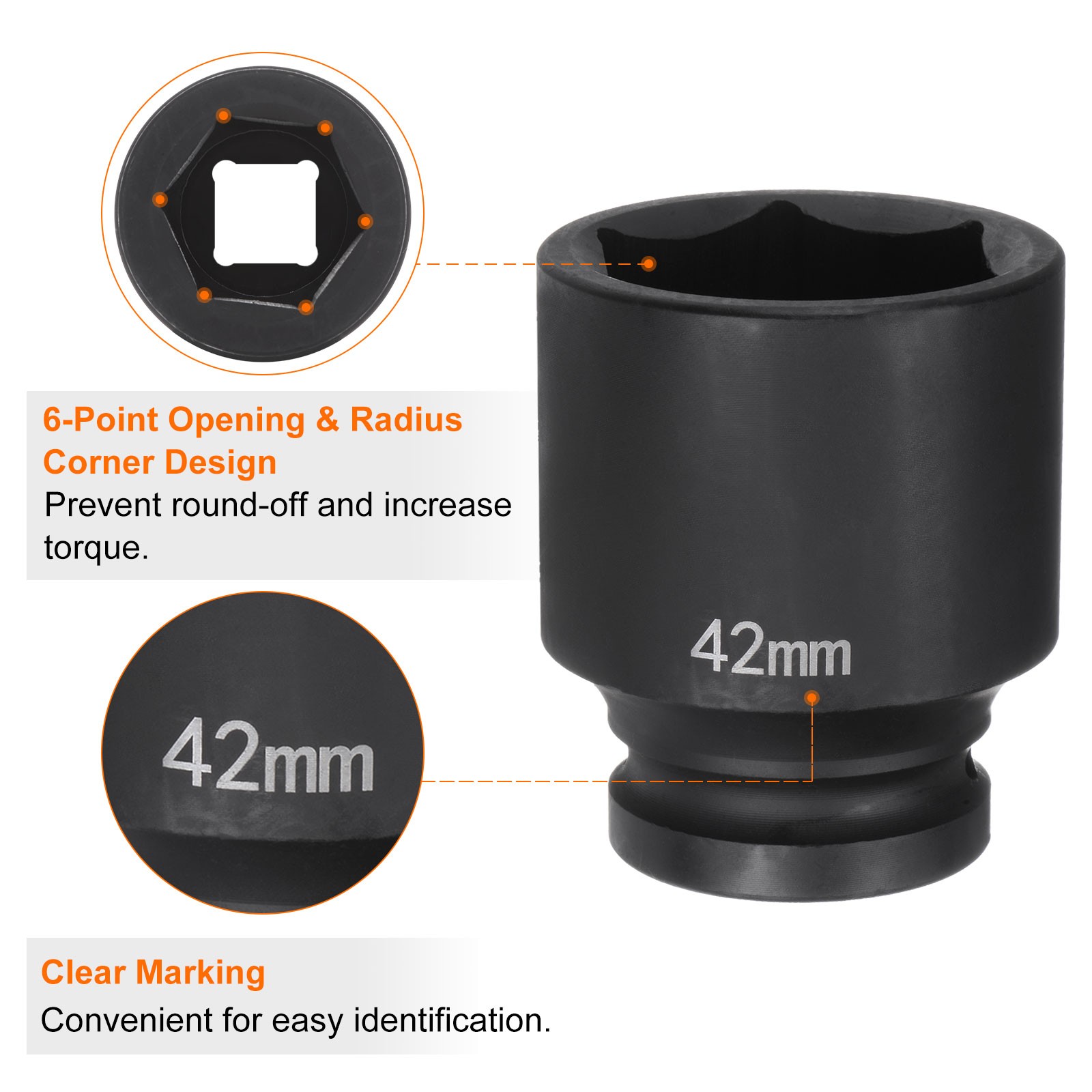 6-Point Impact Socket 3/4″ Drive 42mm Metric 40Cr Impact Socket