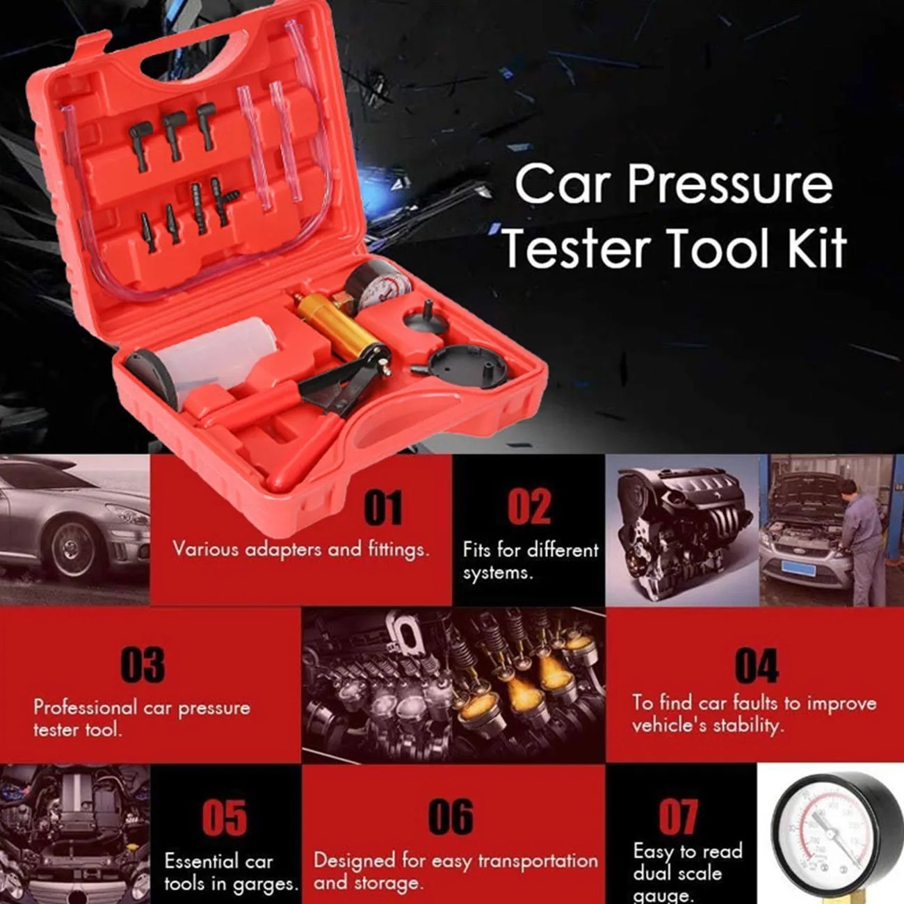 Hand Held Vacuum Pressure Pump Tester Set Brake Fluid Bleeder Bleeding Kit +Box