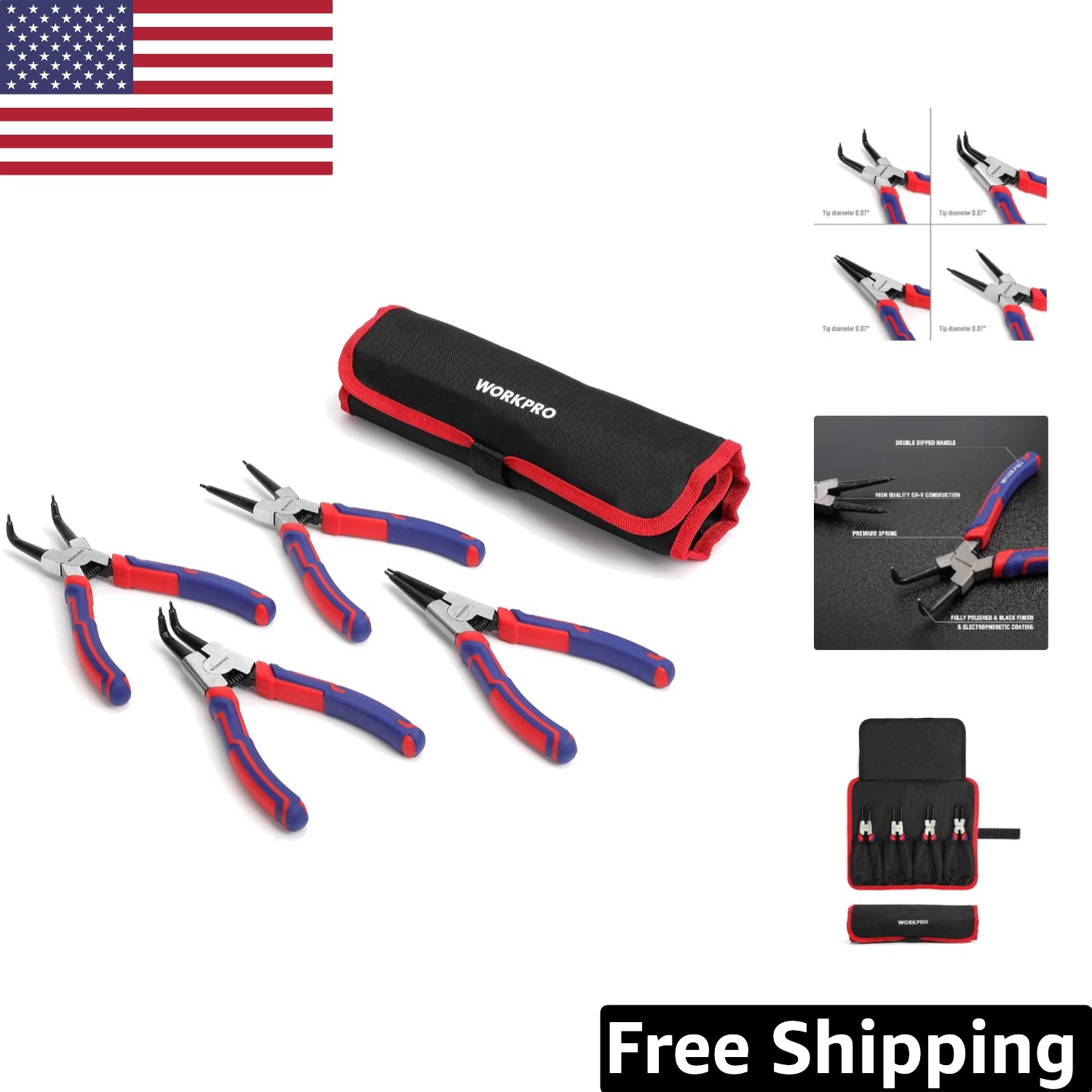 Versatile 7-Inch Snap Ring Pliers Set – Straight/Bent Jaws for Precision Work