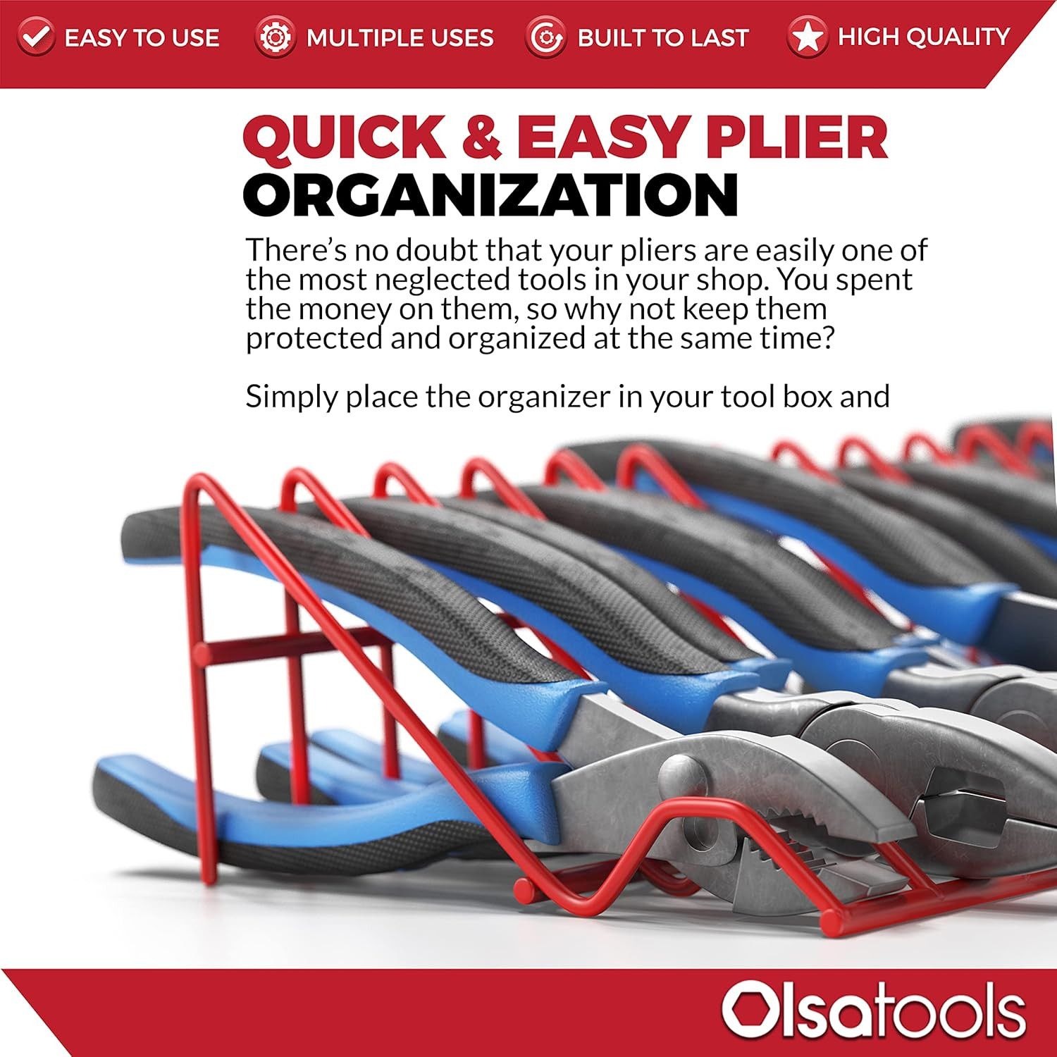 Olsa Tools Plier Organizer Rack Pliers for 2 Racks – 16 Slots Each, Red