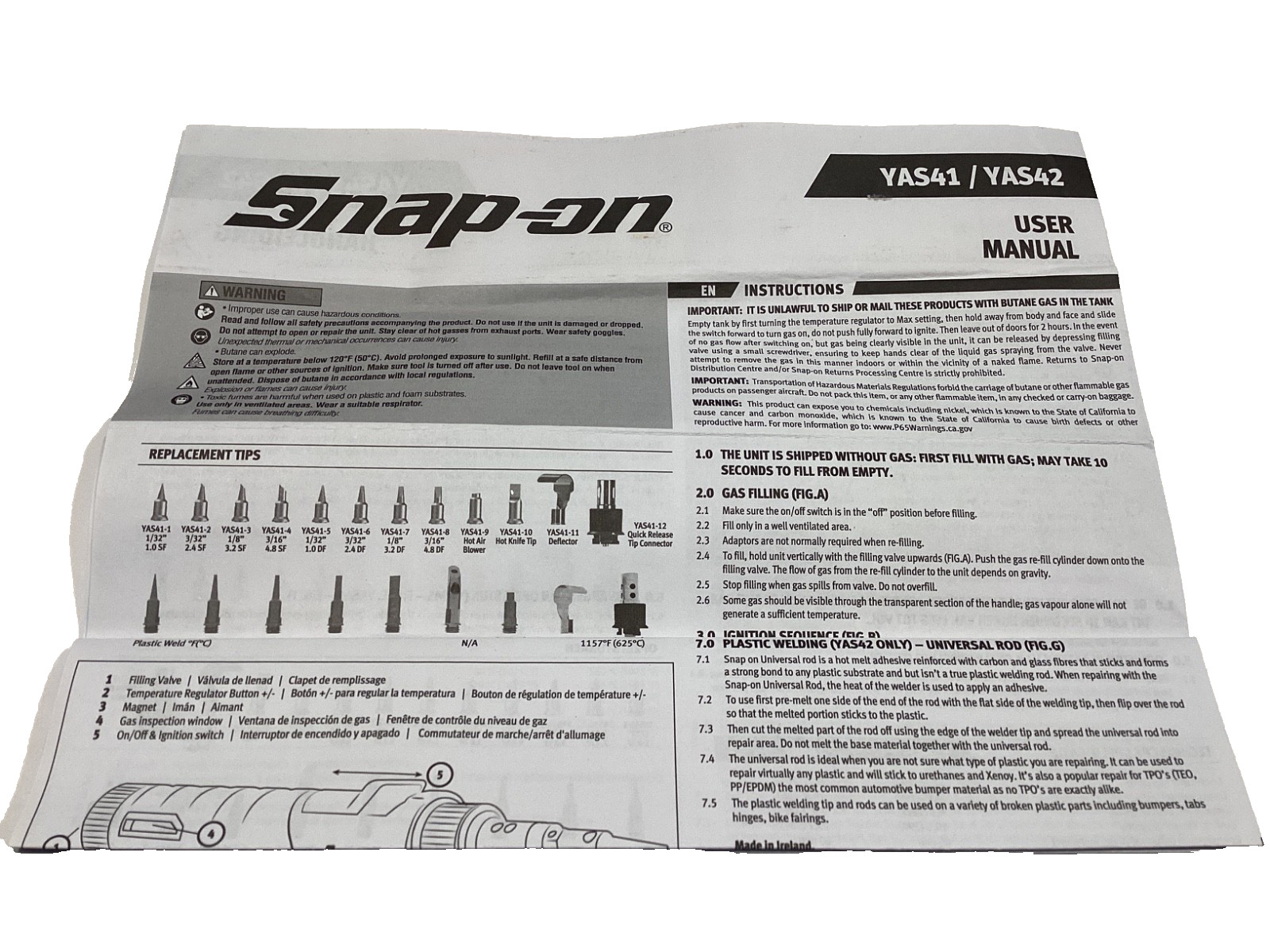 Snap on YAKS42 RED Butane Gas Soldering Iron & Plastic Weld Kit 25-130 Watts NEW