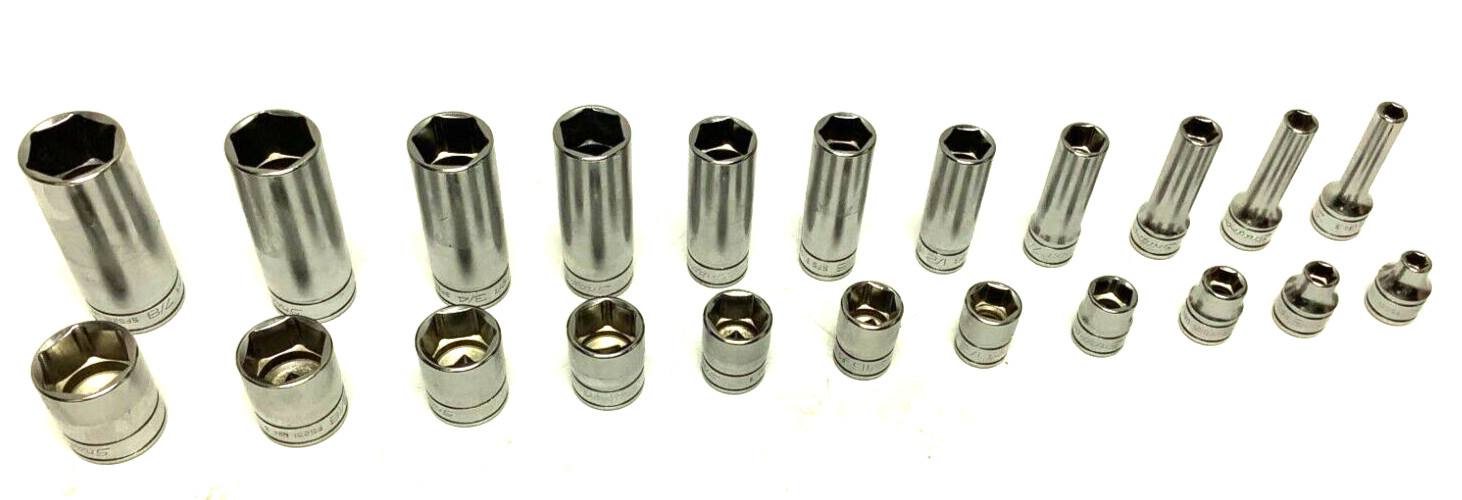New Snap-on 3/8″ drive 1/4″ thru 7/8″ 22-pc 6-point Shallow Deep Socket 222SFFS