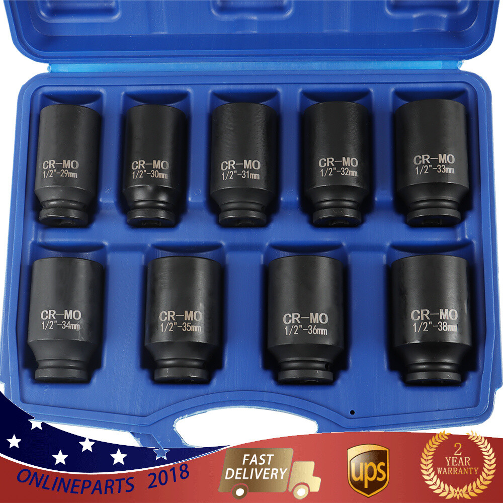 1/2″ Drive Metric Axle Hub Nut Socket 29-38mm 9Pcs Deep Impact Socket Set