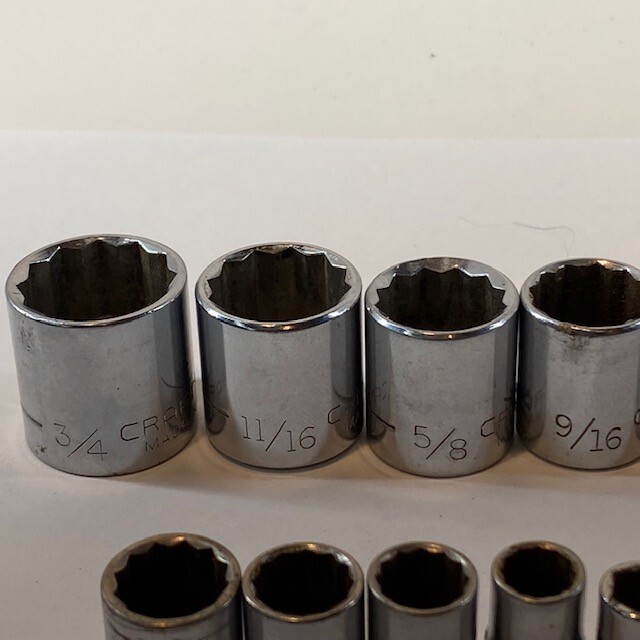 Vtg Craftsman 3/8″ & 1/4 Drive 12pt SAE 14pc Socket Set USA **1/4″ is 6pt READ