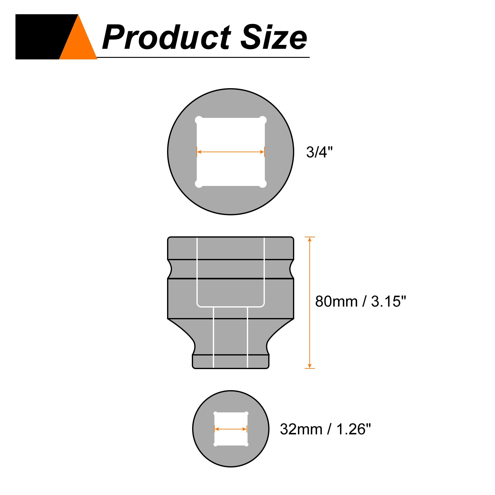 4 Point Square Socket 3/4″ Drive 32mm Metric CR-MO Square Impact Wheel Socket