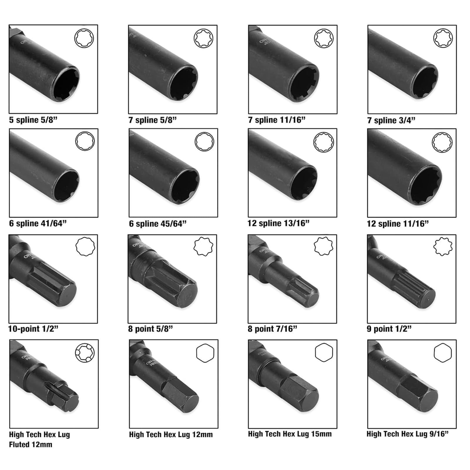 16pc Locking Lug Nut Key Set – SAE & Metric Wheel Lock Removal Kit, Spline Star