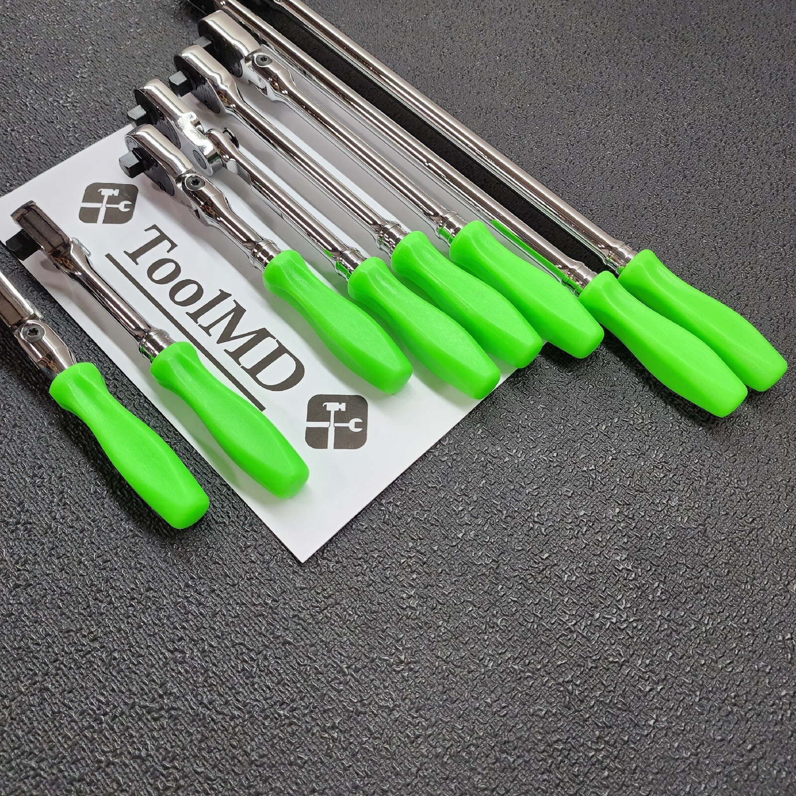 Snap-on Tools NEW 8pc GREEN Hard Handle 3/8″ Drv. Fixed & Flex-Head Ratchet Set