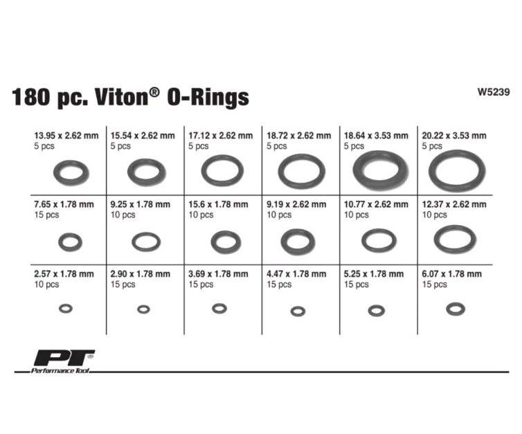Performance Tool W5239 180 Piece Viton O-Ring Assortment