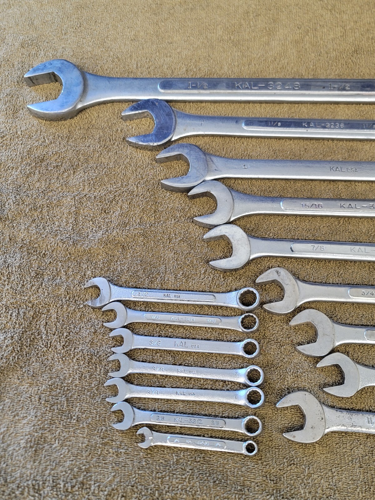 16 KAL Sae Combination Wrench Set 1-1/2 1-1/8 1″ 15/16 7/8 3/4 11/16 5/8 1/2 USA