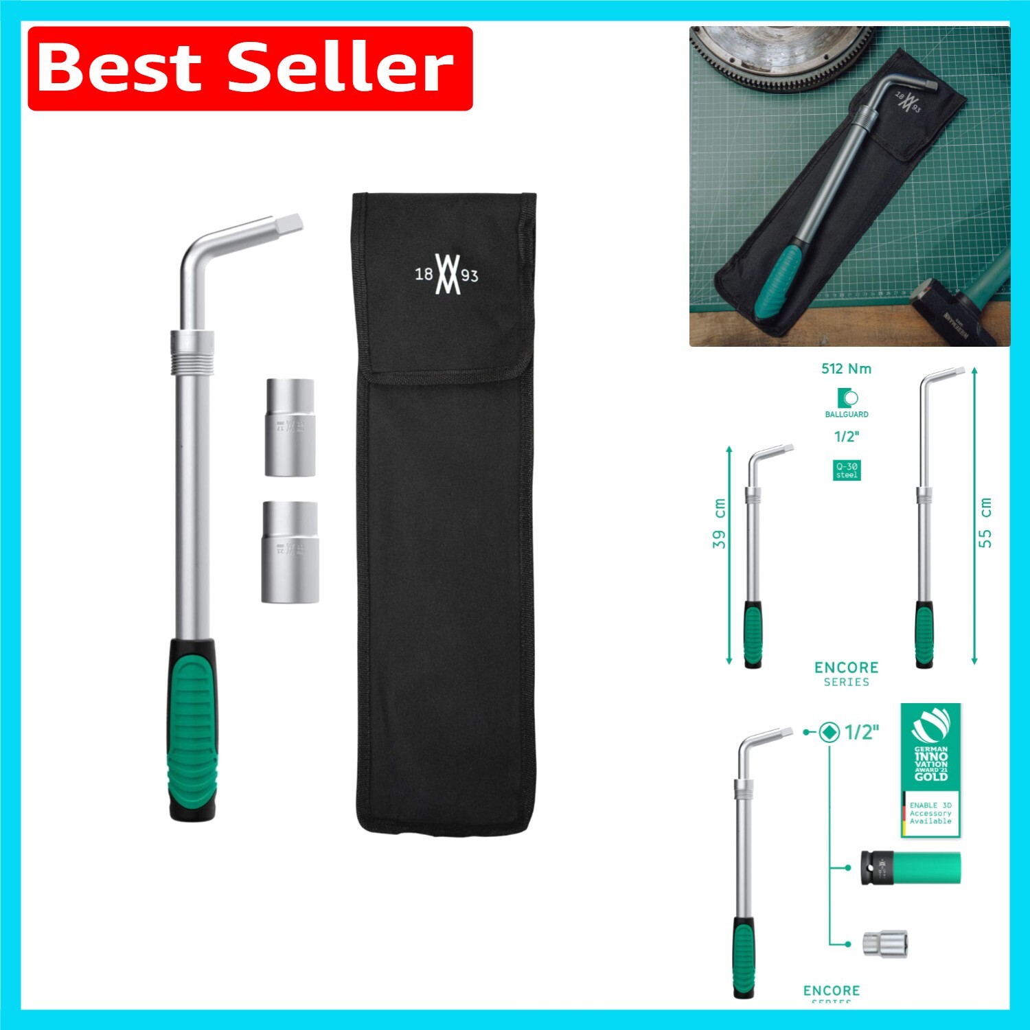 Telescopic Wheel Nut Wrench Set – 4 Pcs with 17/19mm & 21/23mm Sockets