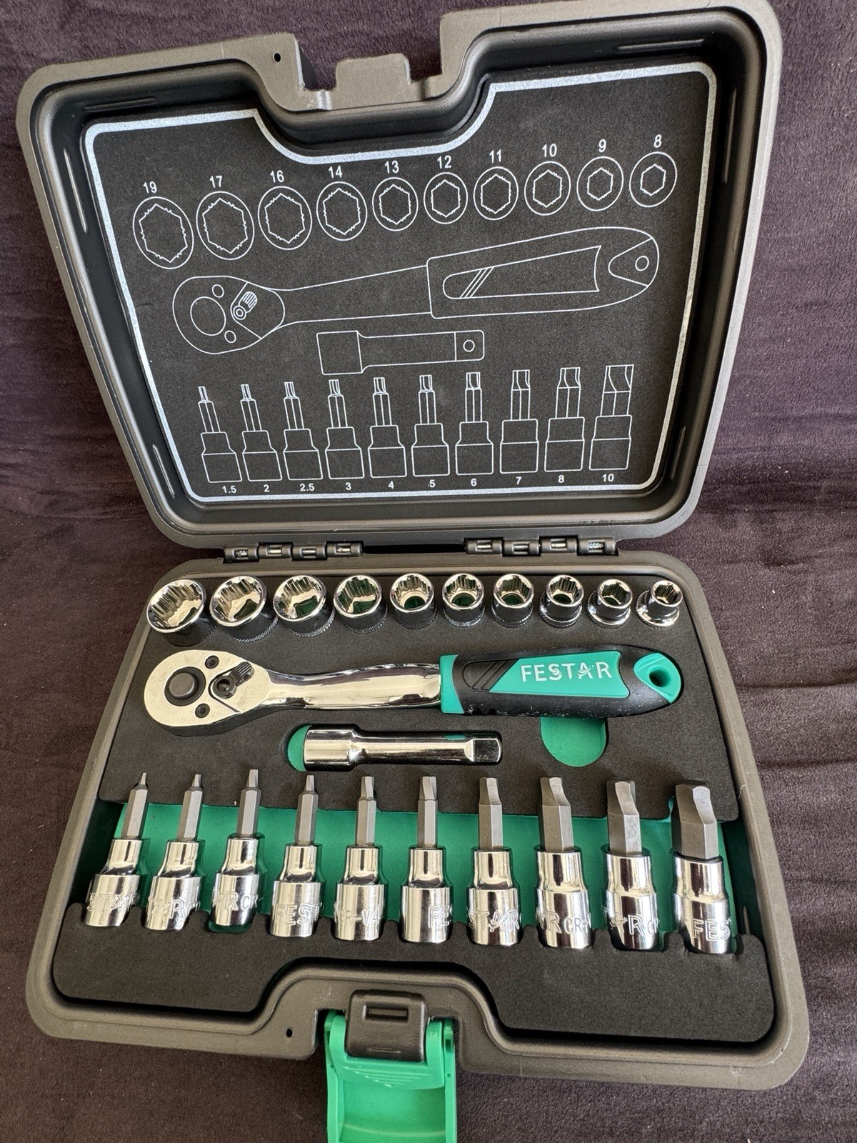 3/8″ Drive Stock Set, 23 Pc, Reversible Ratchet