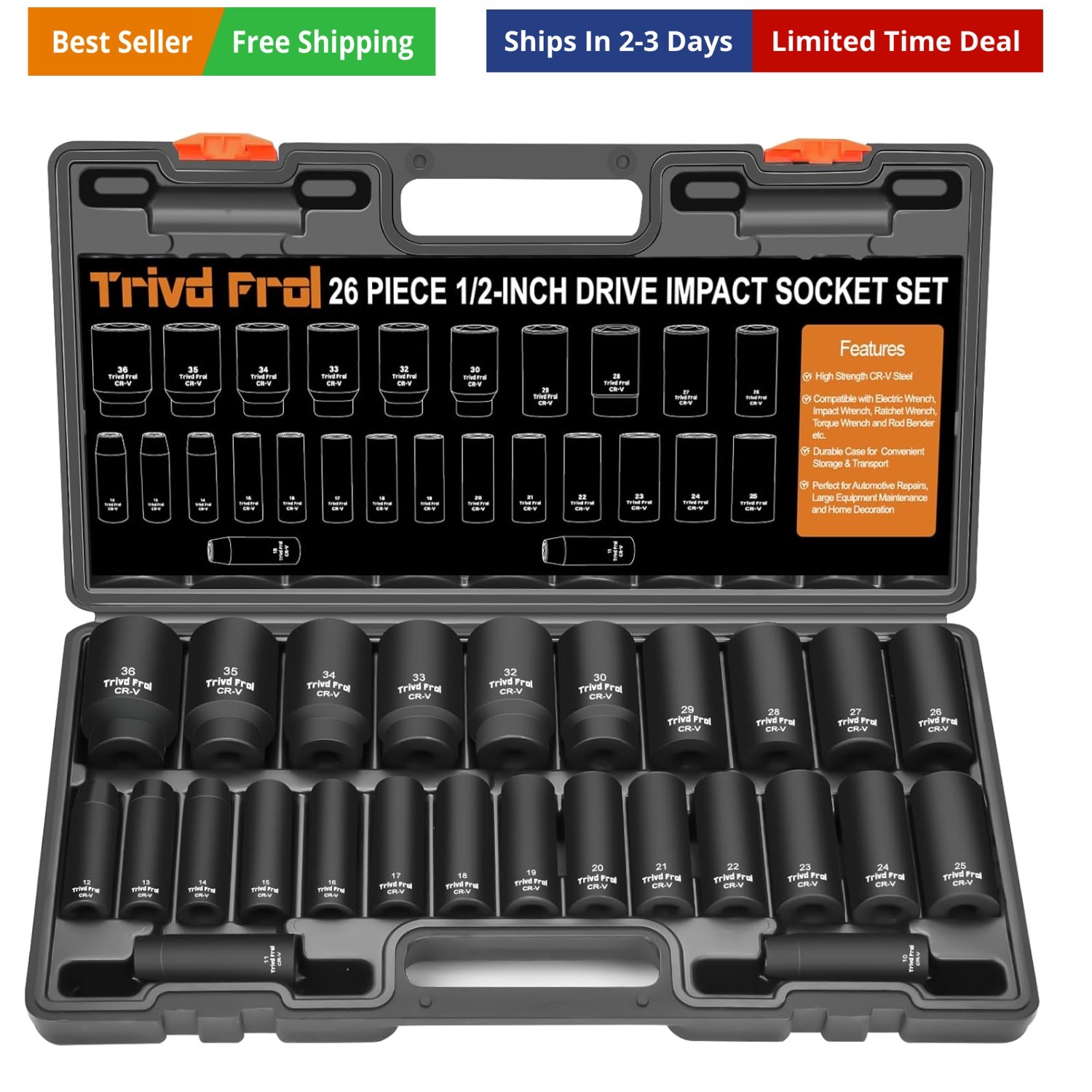 Metric Impact Socket Set 1/2″ Drive – 26 Piece Deep Impact Socket Set 1/2″ Dr…