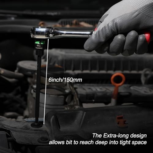 24PCS 3/8″ Drive Extra Long Torx Bit Socket Set T10-T60, Cr-V & S2 Steel