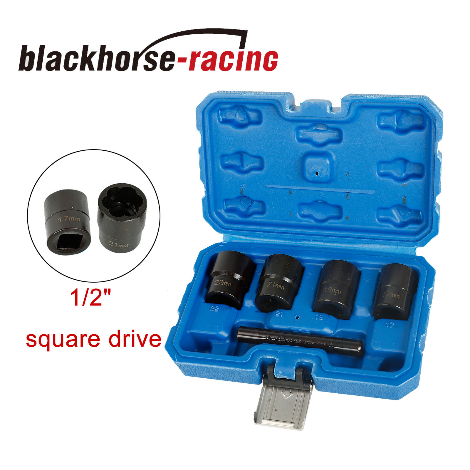 5Pcs Twist Socket Set 4 Damaged Worn Lug Nut & Lock Remover 17,19, 21, 22MM