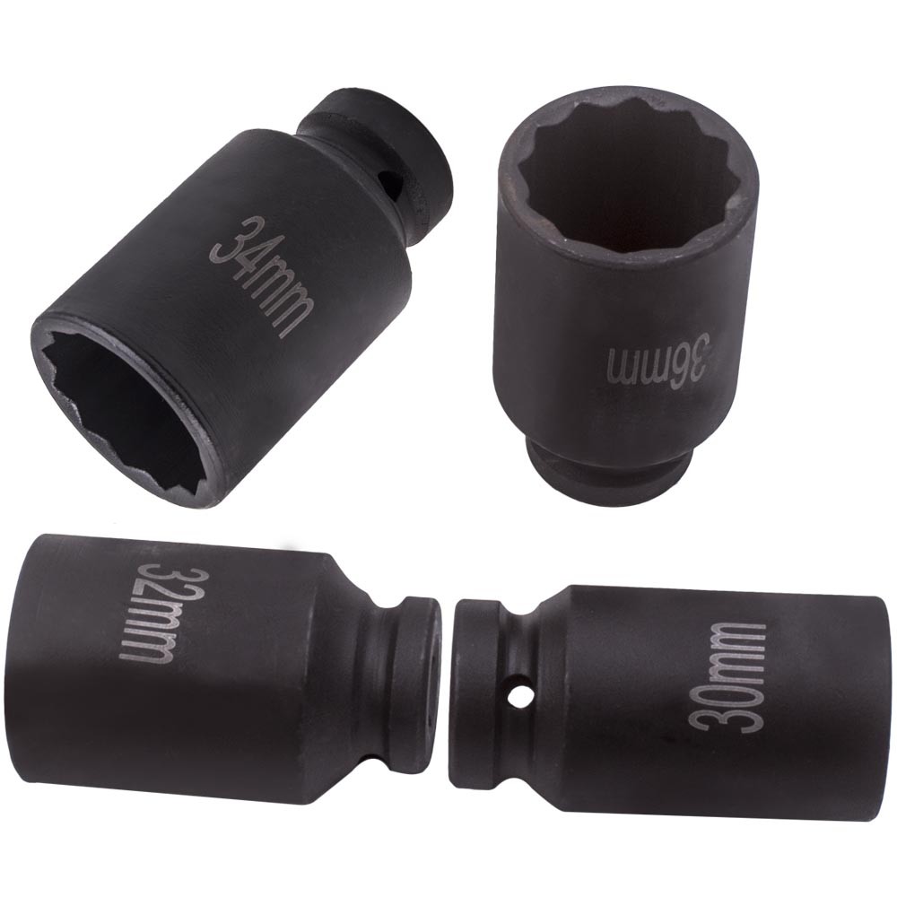 12 Point 1/2» Drive Deep Spindle Axle Nut Socket Set 30mm 32mm 34mm 36mm