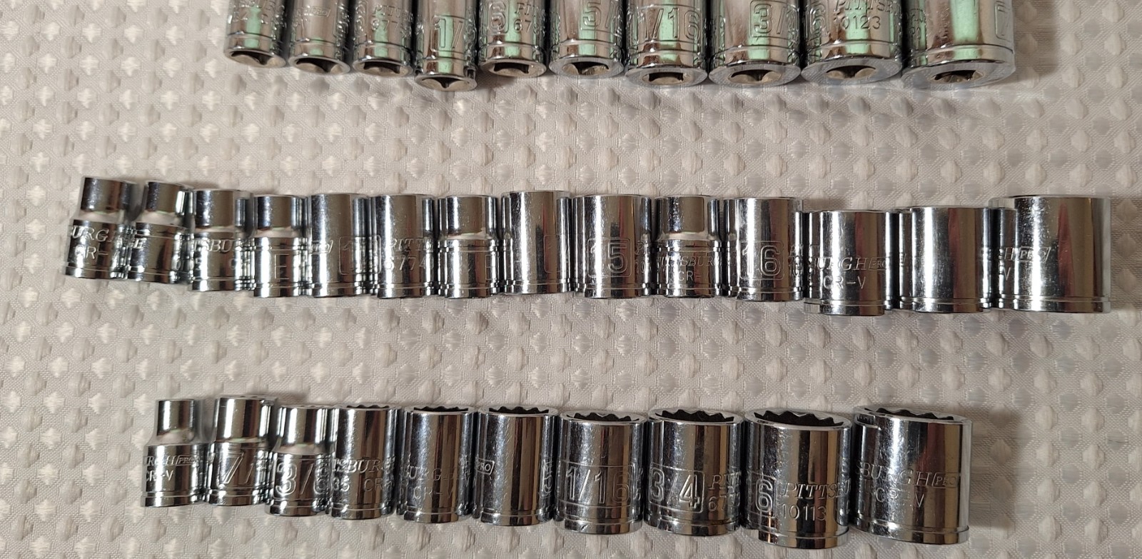 Pittsburg Pro Metric & Standard 6 Point 3/8″ Deep & Regular Socket Set Lot of 34