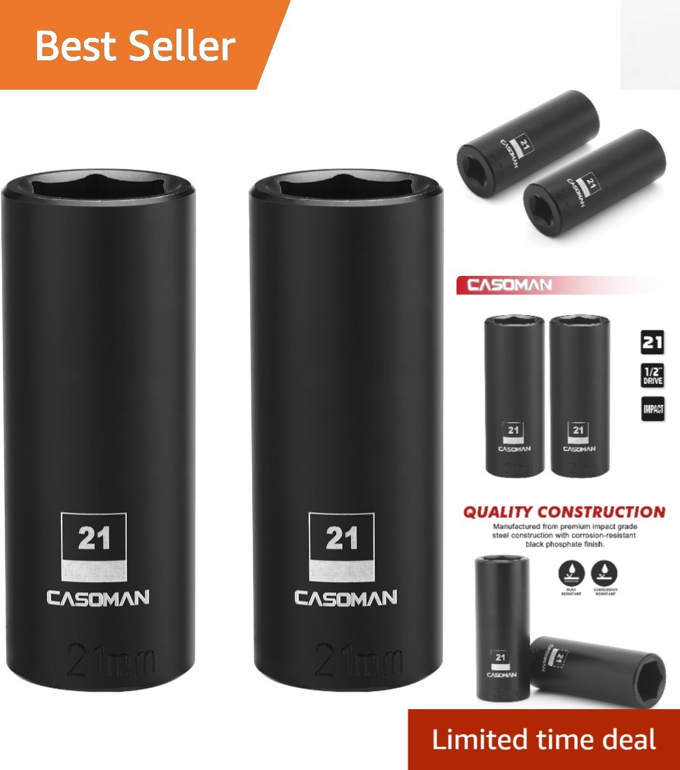 Elite 1/2-Inch Drive x 21mm Deep Impact Socket – 2PCS CR-MO Set, ANSI Compliant