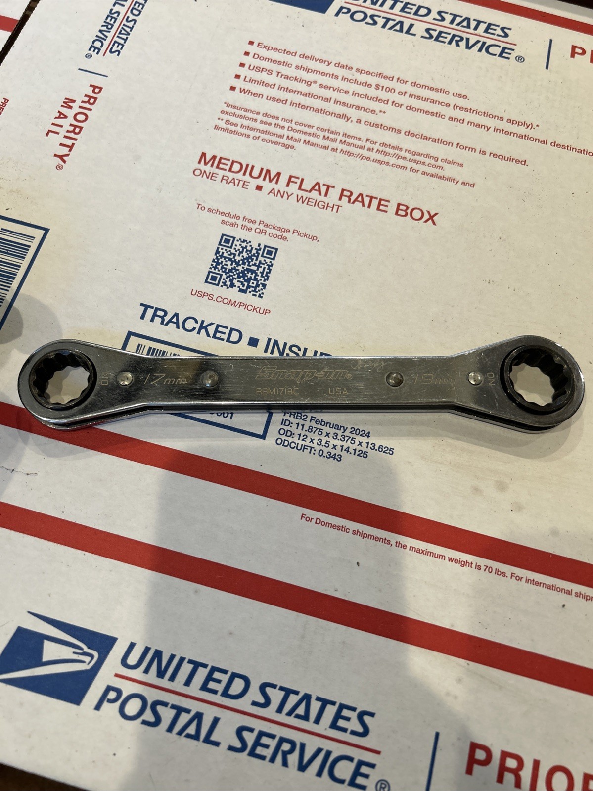 Snap On RBM1719C 17mm 19mm Ratcheting Double Box End Wrench