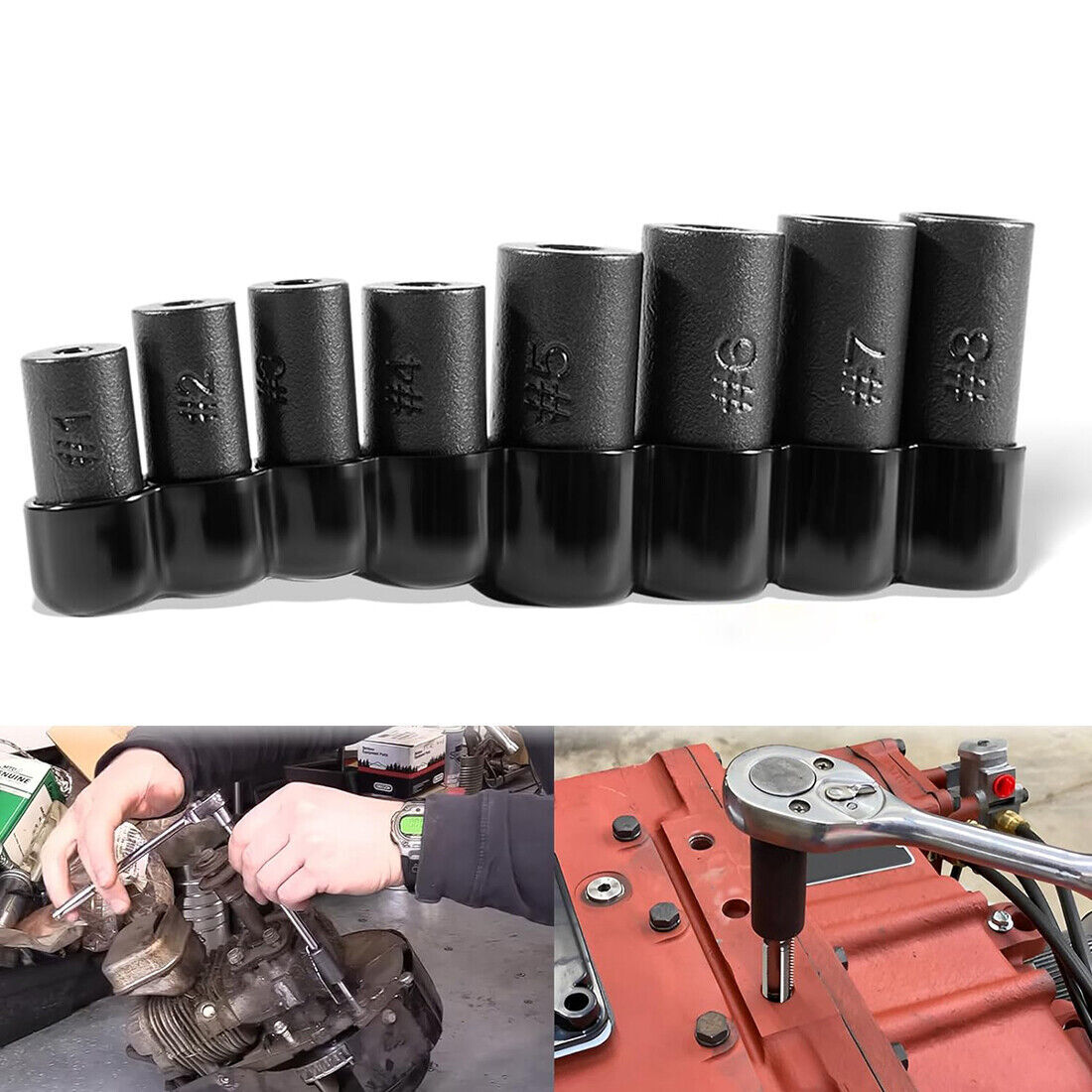 Tap Socket Set 1/4 in and 3/8 in Drive 8 Pieces Magnetic Tap Holders Set Tools