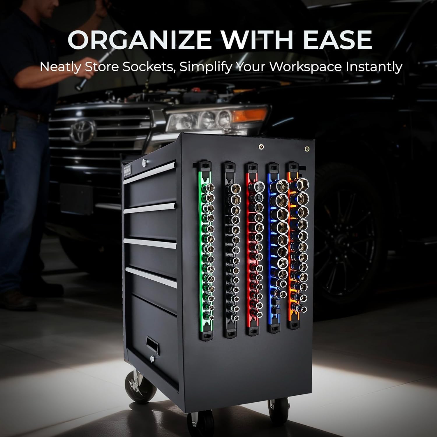 Magnetic Socket Organizer, 3/8″ Drive Aluminum Alloy Socket Rail