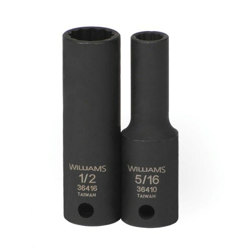 3/8″ Drive Deep Impact Sockets, 12 Point, SAE, Black Industrial Finish, Williams
