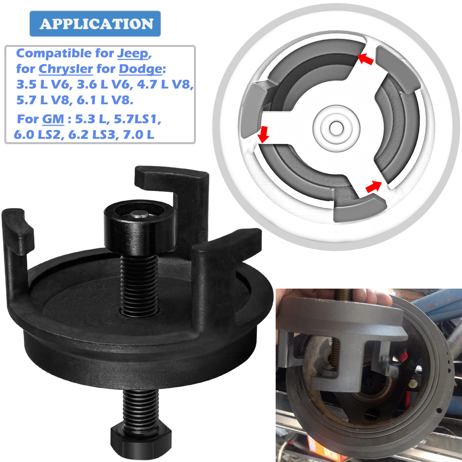 25264 Harmonic Balancer Puller Crank Pulley Puller For GM Dodge Jeep Chrysler