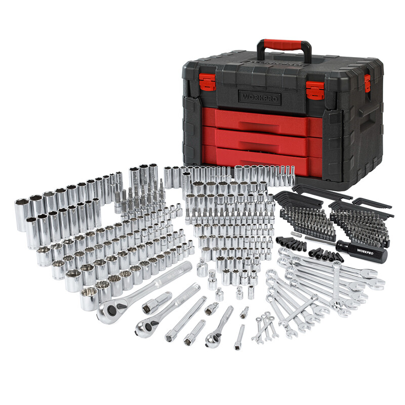 WORKPRO 450Piece Drive Socket Set 1/2″ 1/4″ 3/8″ Drive Ratchet Wrench SAE/METRIC
