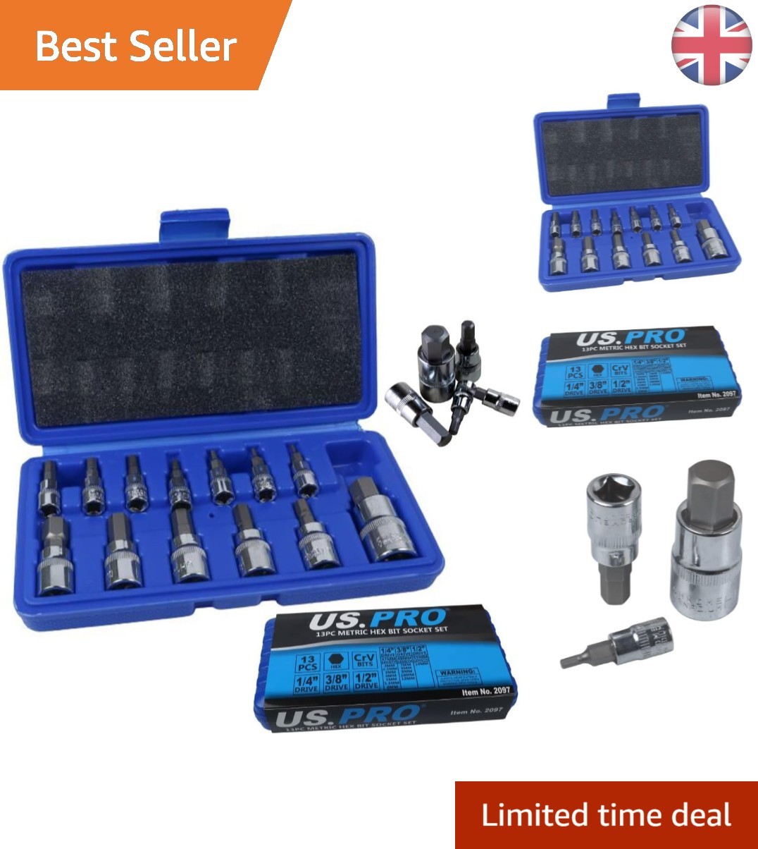 13pc Metric Hex Bit Socket Set 2-14mm for Automotive & Industrial Use