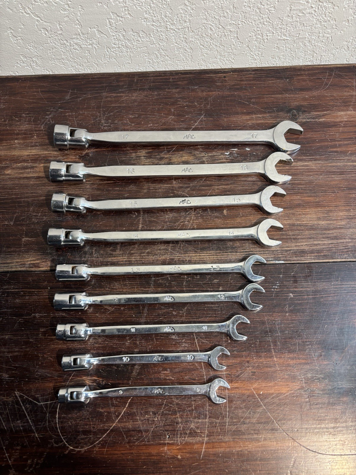 MAC 9pc Metric Combination Flex Head Socket End Wrench Set 9mm- 17mm.