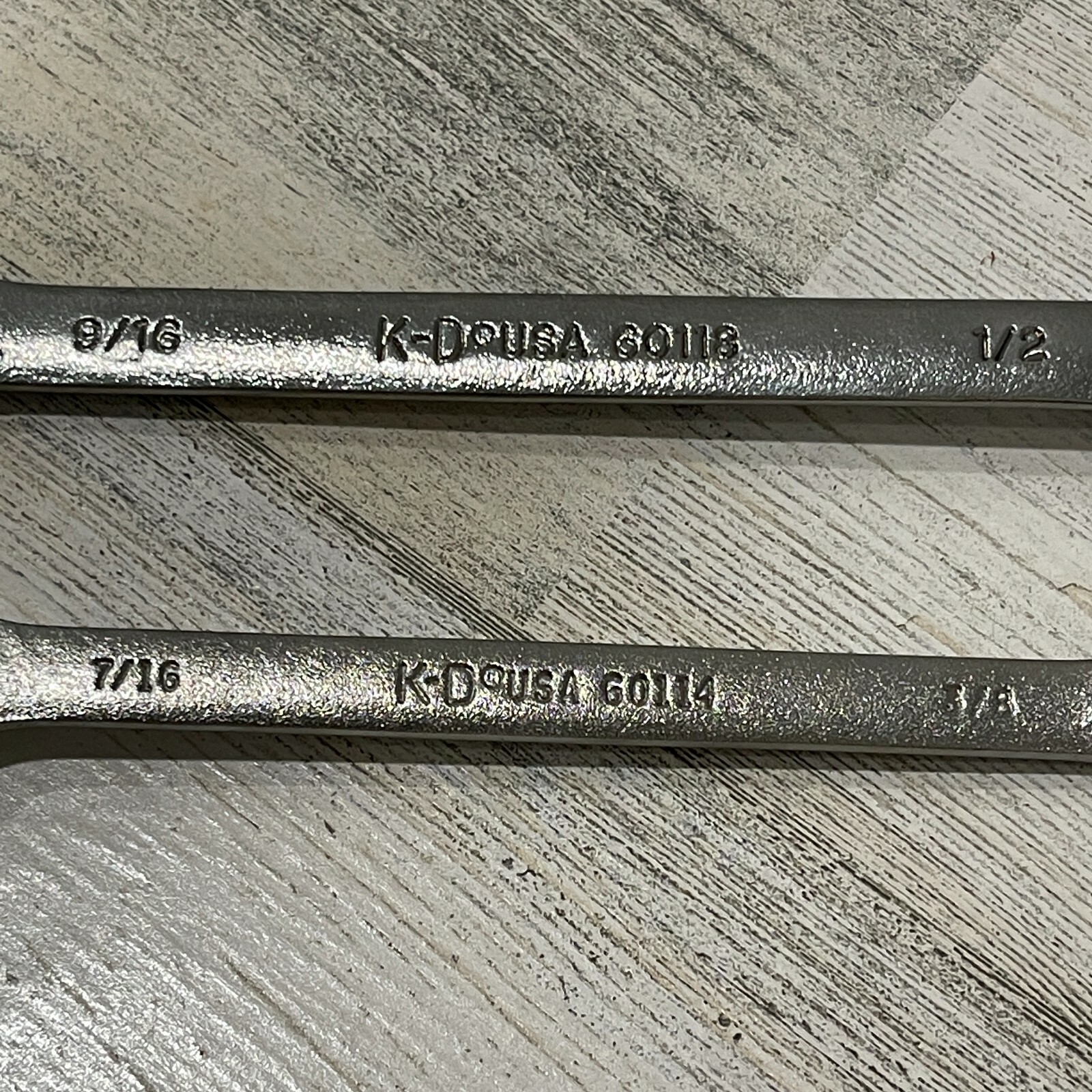 KD Tools 60114 & 60118 7/16 x 3/8 & 9/16 x 1/2 Open End Wrench 6 Pt USA Set of 2
