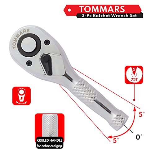 Stubby Ratchet Set, 1/4″, 3/8″, 1/2″ Drive Ratchet Handle Wrench 72-Tooth Quick