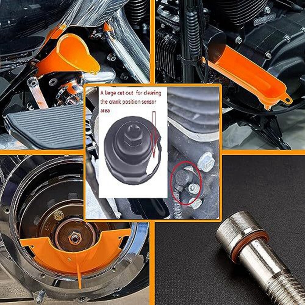 For Harley Oil Change Tool Kit Filter Wrench, Funnel Set, Drain Plug O-Ring