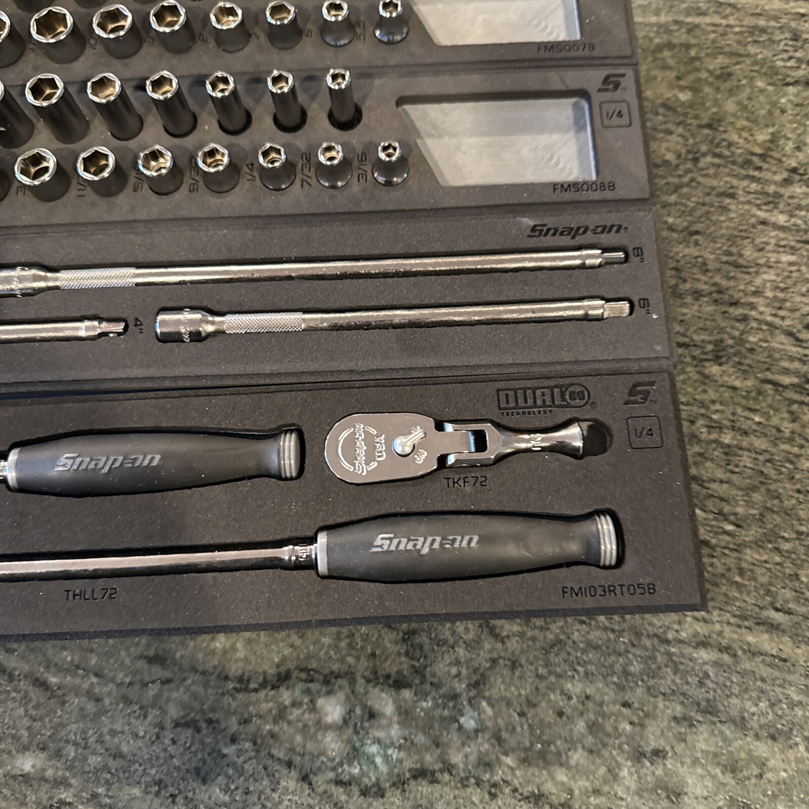 Snap-on 106 pc 3/8” & 1/4” dark titanium sae metric foam tool set