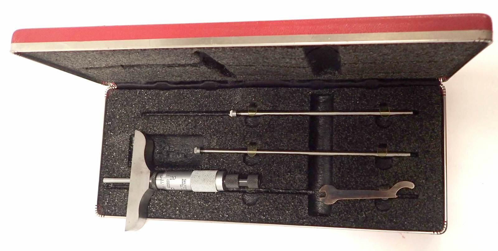 STARRETT 445 SERIES 3RL DEPTH MICROMETER SET, RANGE 0-3MM, W/ STORAGE CASE!
