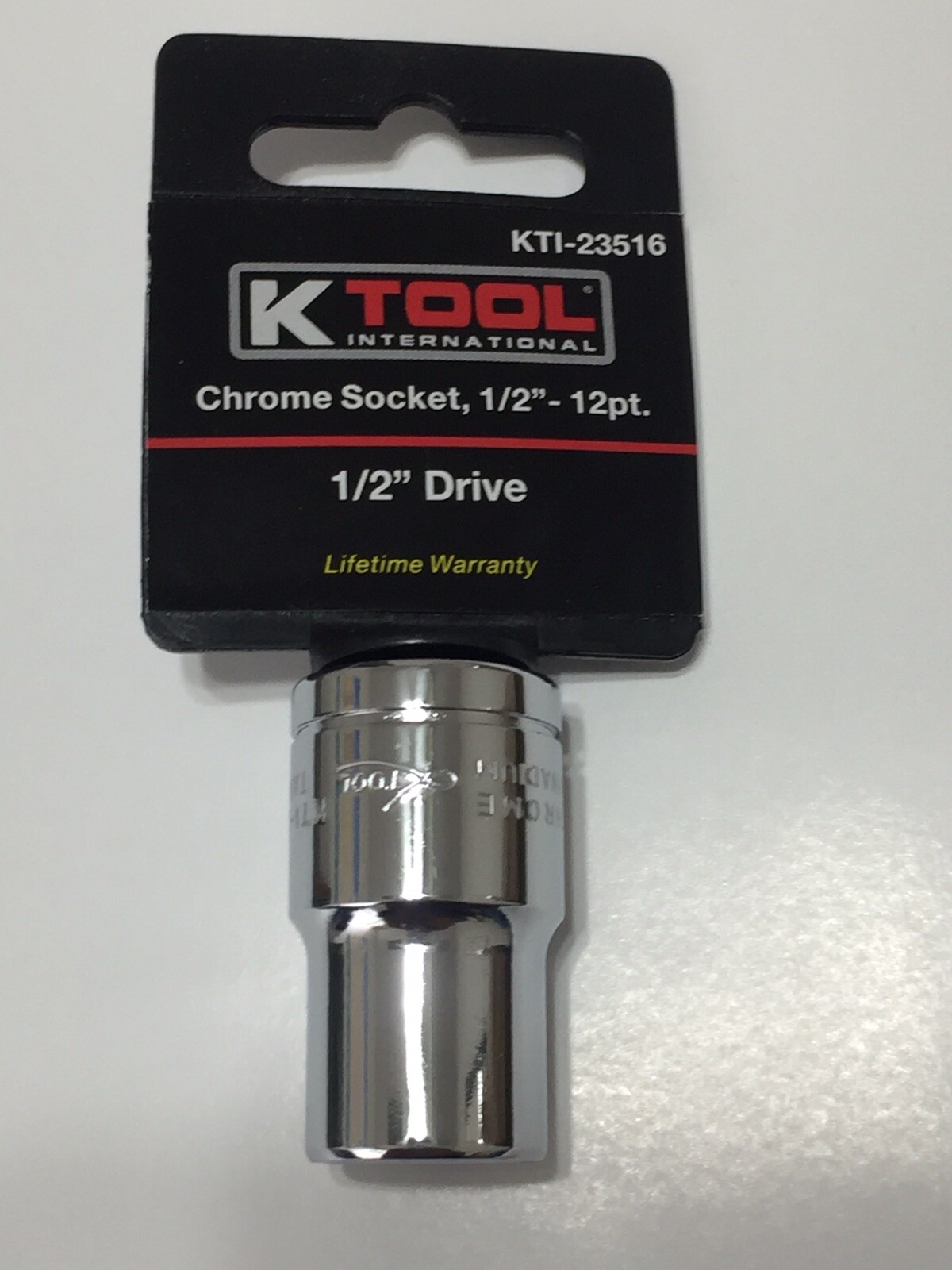 K TOOL INTERNATIONAL KTI SOCKET 1/2” X 1/2” DRIVE 12 POINT STD CHROME KT123516