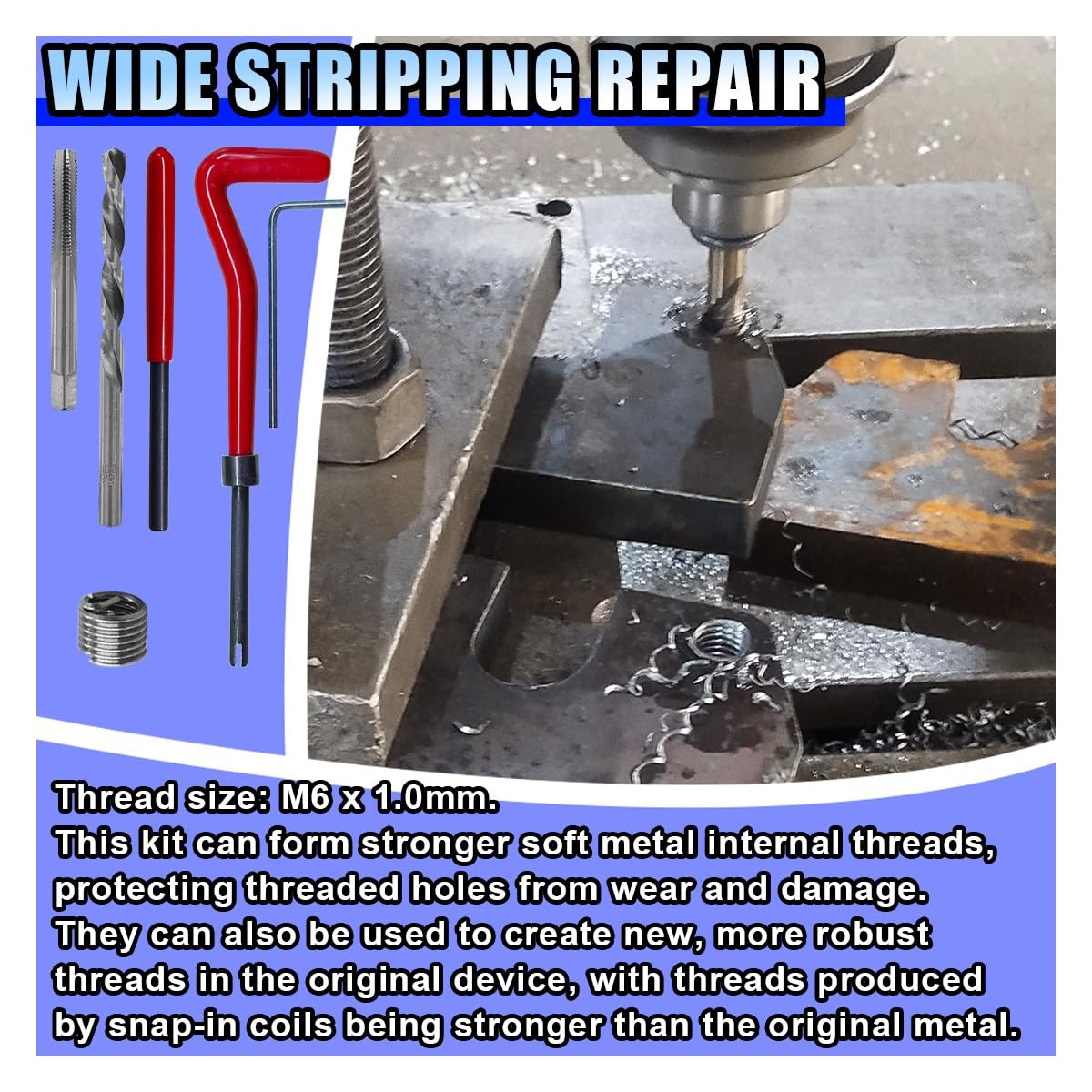 30PCS M6 x 1.0mm Thread Repair Insert Kit, Metric Helicoil Kit Compatible Hand