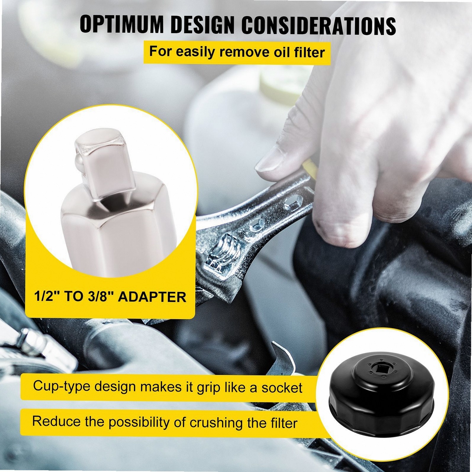 Oil Filter Socket Set 14-Piece Steel Low-Profile with Adapter