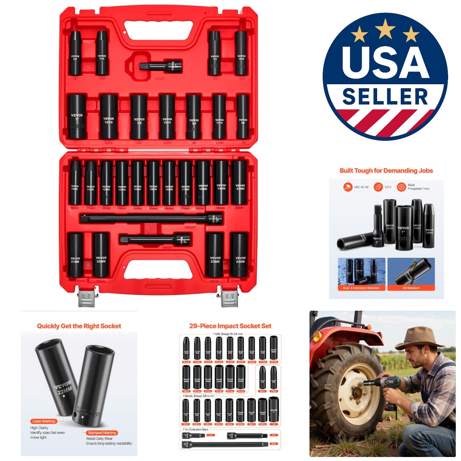 Precision Engineered 29-Piece Impact Socket Set – SAE & Metric Sizes Included