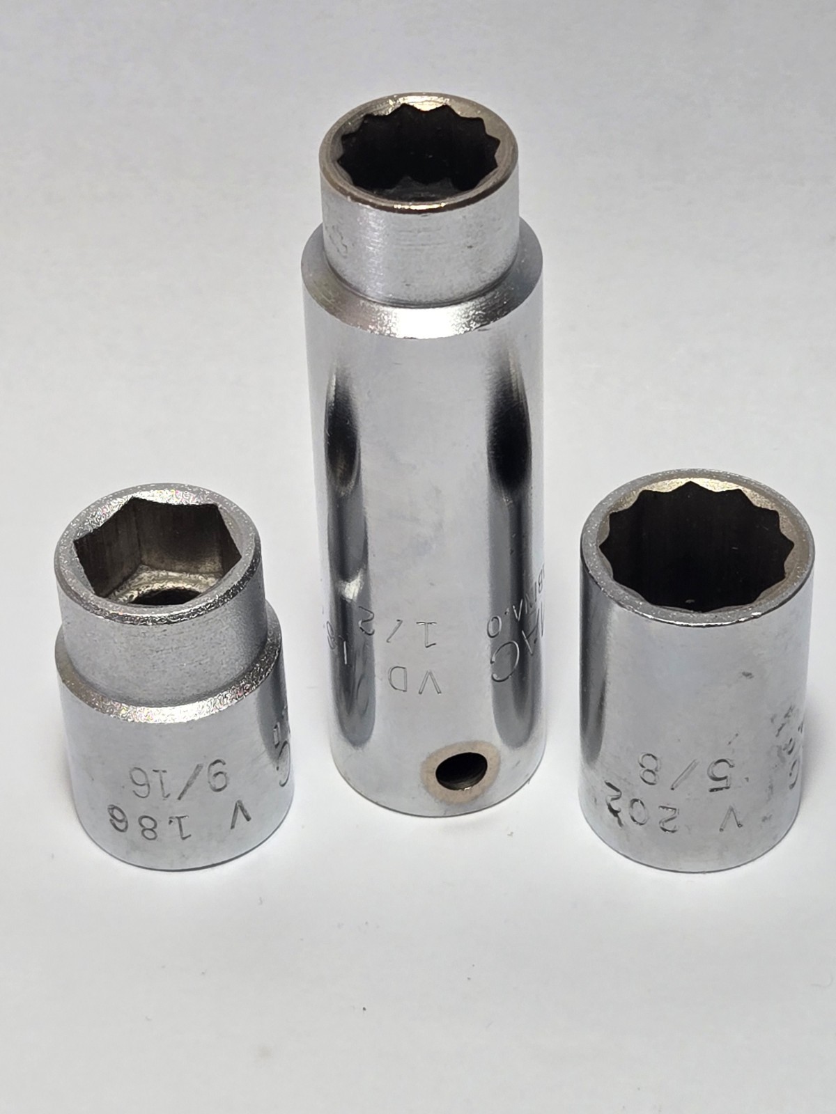 3 MAC TOOLS 1/2” Drive: 1/2 Deep Socket, 5/8″ 12 point, 9/16″ 6 point VD 162 186