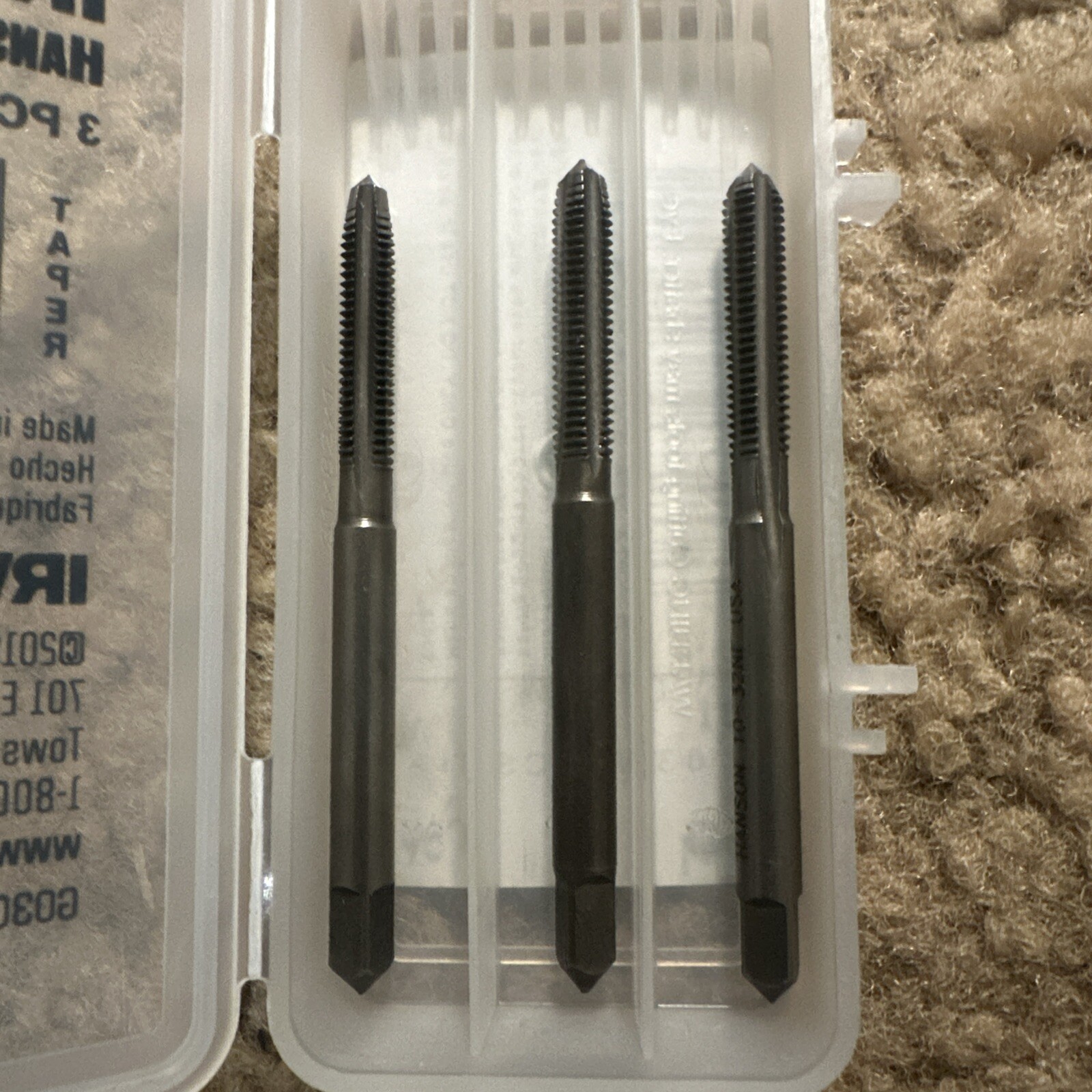 10-32 NF Carbon Steel Tap Set Irwin 2531 3PC USA Taper Plug Bottom