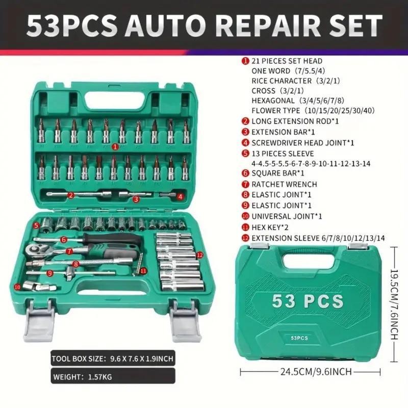 53PC Ratchet Wrench Socket Set Car Repair Machinery Hand Tool 1/4» Drive Metric