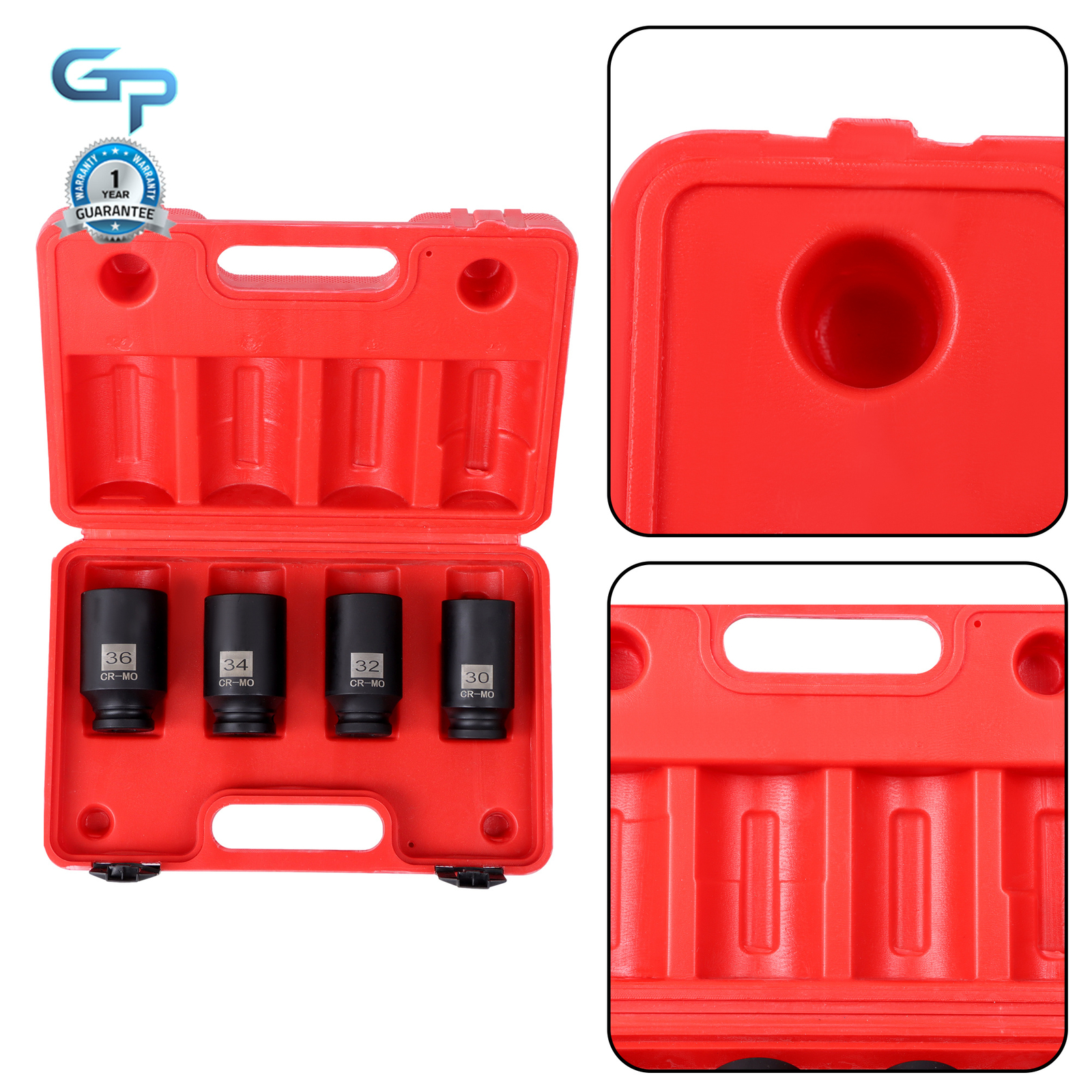 4pc 12 Point 1/2″ Drive Deep Spindle Axle Nut Socket Set 30mm 32mm 34mm 36mm