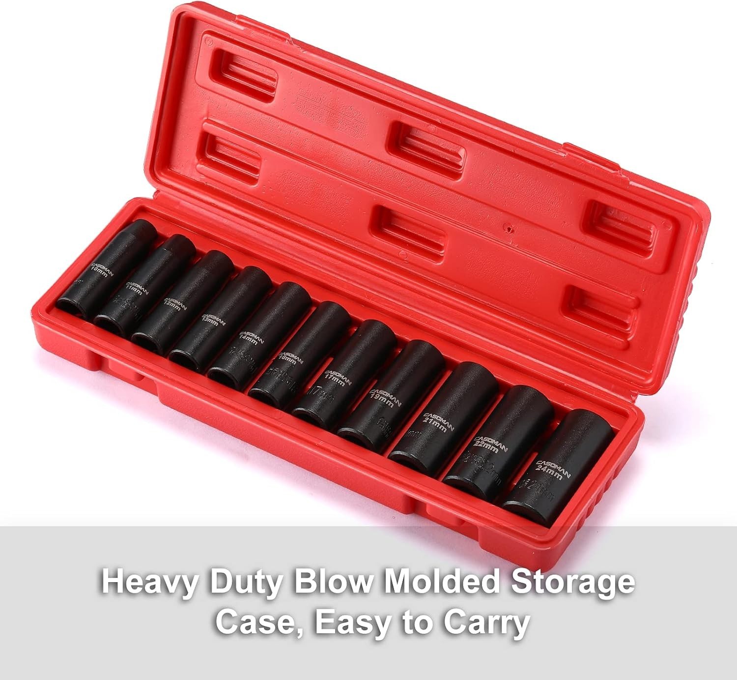 Professional 11-Piece Chrome Vanadium Deep Impact Socket Set | 10mm to 24mm