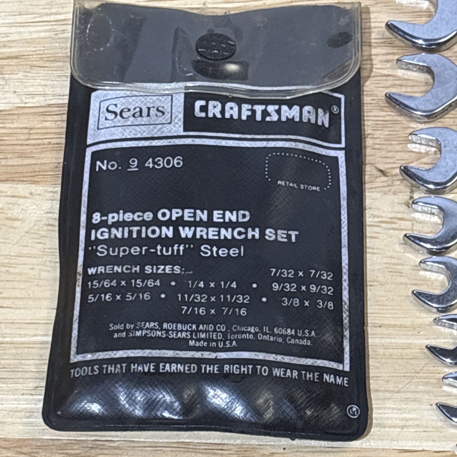 Craftsman SAE Open End Ignition Wench Set V Series 9 4306 USA Complete W/ Pouch
