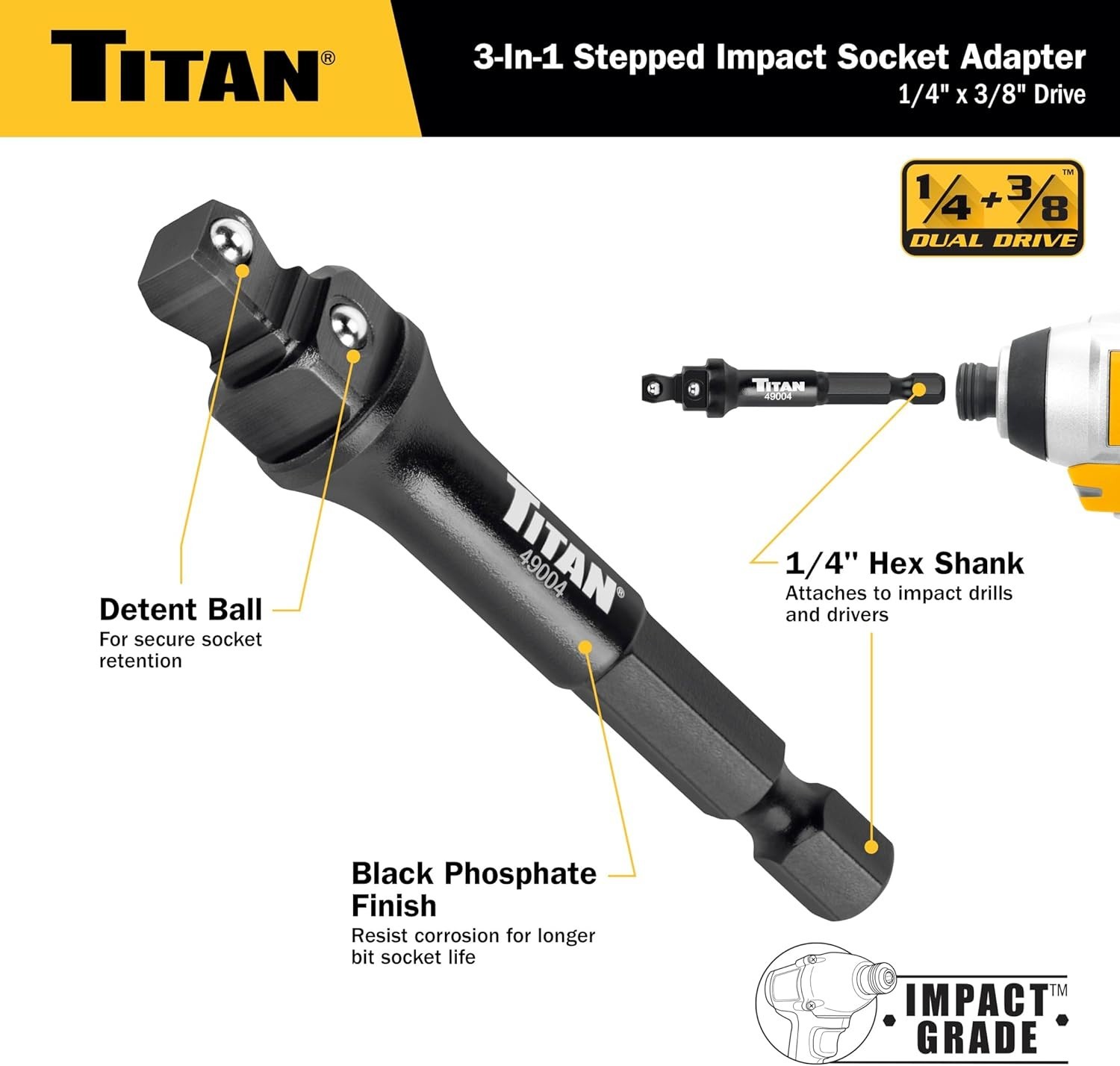 Titan Tools 49004 Dual Drive 1/4 and 3/8 Inch Impact Socket Adapter